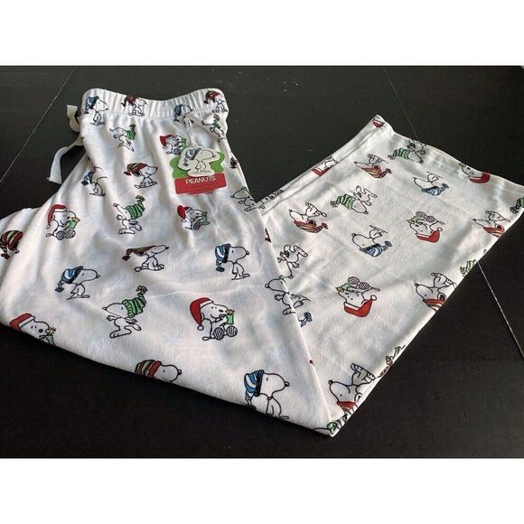 Peanuts Christmas SNOOPY Winter FLEECE Lounge Pajama PJ Pants Women’s Sz L NEW - Picture 2 of 9